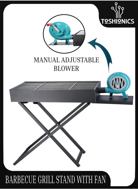 Toshionics barbecue outdooor grill with manual temperature control fan blower to elevate your experience when camping or outdoor activities