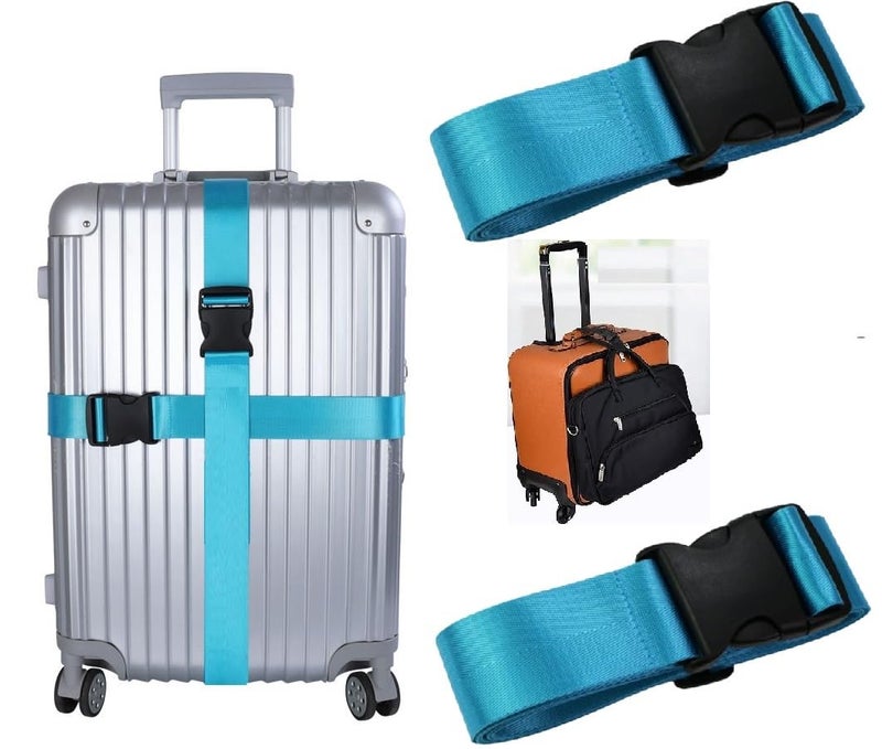 iCONY 3 Pack Luggage Strap Belts (2" X6.5FEET Color) + 1 ADD ON BAGAGGE Belt(1"X20" Black) with Quick Release Buckle AdjustableI Premium Accessory for Travel Bag I Travel Bag Belt I Turquoise Color - Image 1