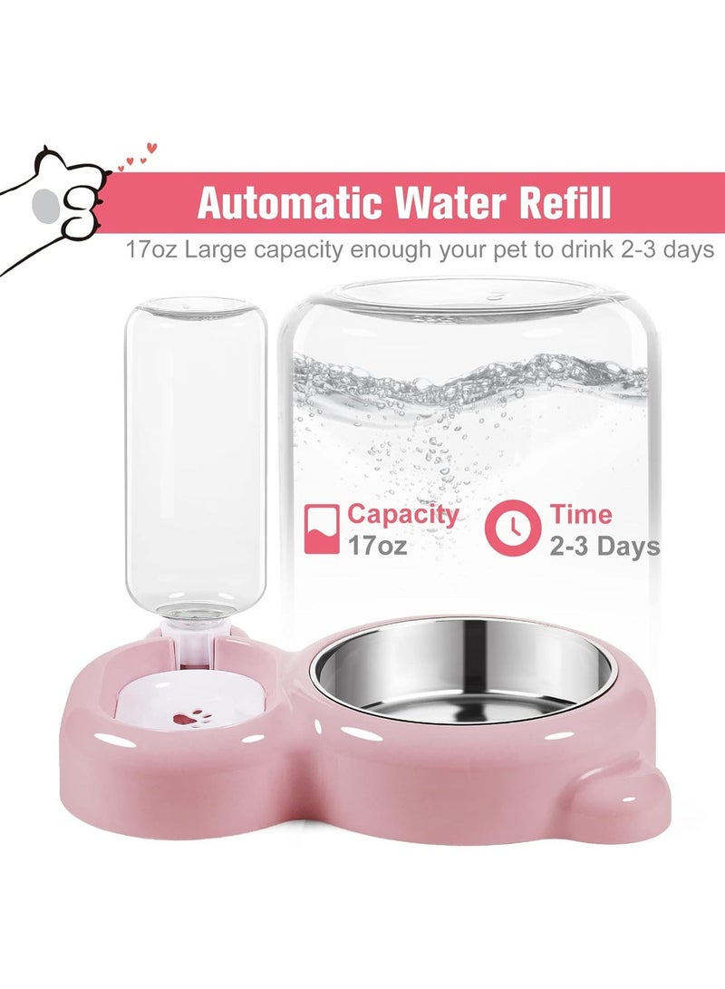 Double Dog Cat Bowls, Pet Water and Food Bowl Set with Automatic Water Dispenser Bottle Detachable Stainless Steel Bowl No-Spill for Cat and Small Dog - Image 3