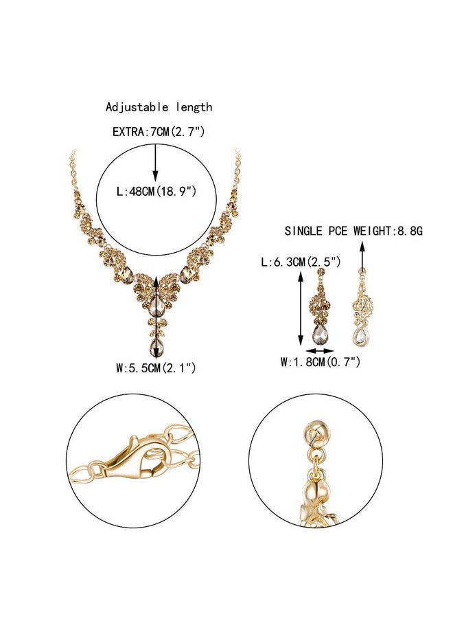 EVER FAITH Austrian Crystal Gorgeous Wedding Floral Wave Teardrop Necklace Earrings Set Brown Gold-Tone  - Image 5