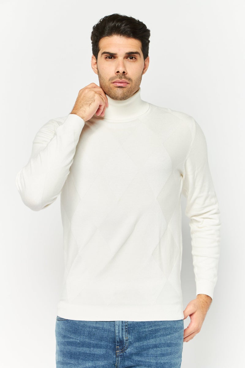 Sorbino سويت شيرت رجالي بأكمام طويلة وياقة مرتفعة، أبيض فاتح - Image 1