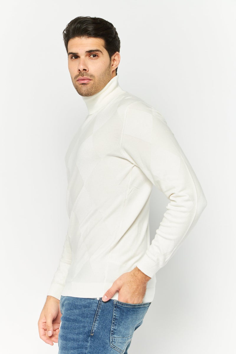 Sorbino سويت شيرت رجالي بأكمام طويلة وياقة مرتفعة، أبيض فاتح - Image 3