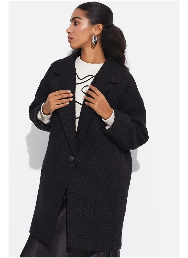 JUNE June Bouclé Oversized Coat Black