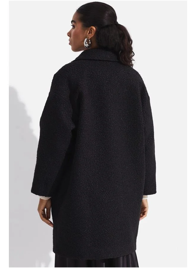 JUNE June Bouclé Oversized Coat Black