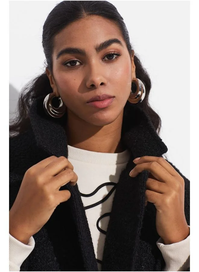 JUNE June Bouclé Oversized Coat Black