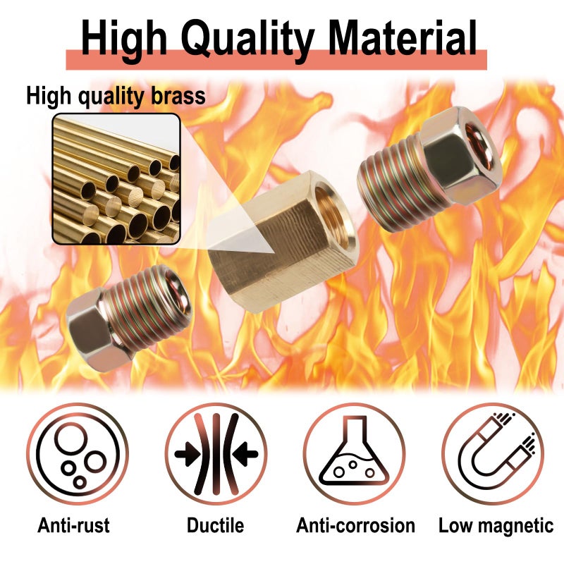 ecocstm 3/16 Brake Line Pressure Fittings, 12 Pieces 3/8 Inch-24 Threads Brass Brake Line Fitting Assortment for 3/16 Inch Brake Line Tube (4 Unions, 8 Nuts) - Image 3