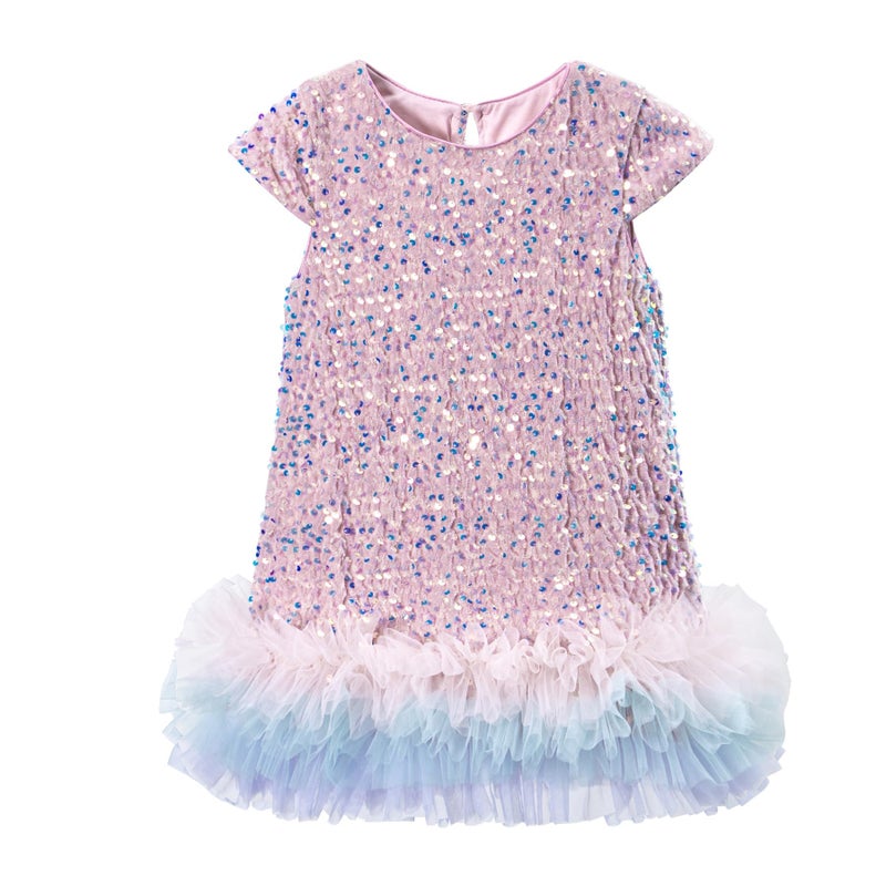 Tutu.kk Toddler Girls Sequin Dress A-Line Sparkly Short Sleeve Wedding Party Gown Dresses for Girls Pink 5-6 Years - Image 1