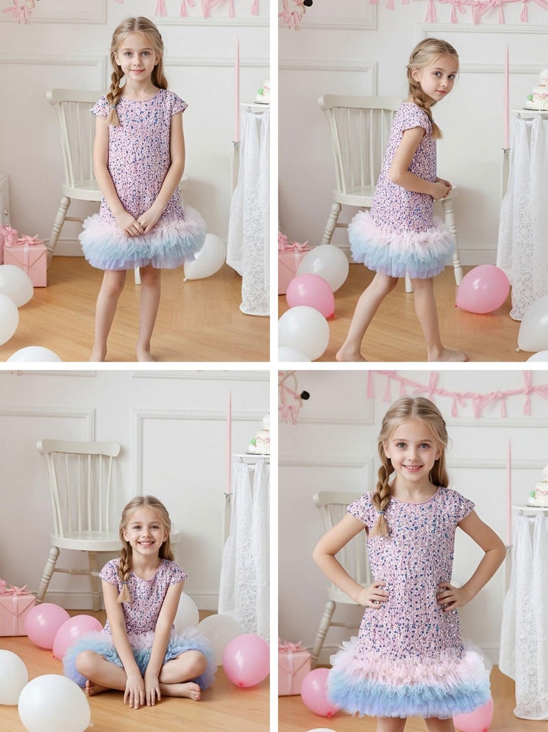 Tutu.kk Toddler Girls Sequin Dress A-Line Sparkly Short Sleeve Wedding Party Gown Dresses for Girls Pink 5-6 Years - Image 5