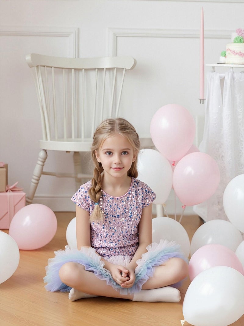 Tutu.kk Toddler Girls Sequin Dress A-Line Sparkly Short Sleeve Wedding Party Gown Dresses for Girls Pink 5-6 Years - Image 4