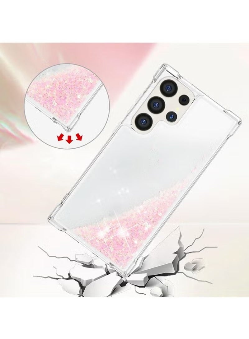 جراب لهاتف Samsung Galaxy S24 Ultra، جراب لامع، سائل لامع، شفاف، شفاف، ترتر، بناتي، غطاء نحيف من مادة TPU، سيليكون مقاوم للصدمات، لهاتف Samsung S24 Ultra (وردي نجمي) - Image 4