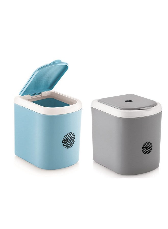 Nabhya Plastic Combo Of 2 Pc Mini Waste Bin Open-Top Disposal Dustbin For Car Office Desk And Home Use (Blue & Grey) - Image 1