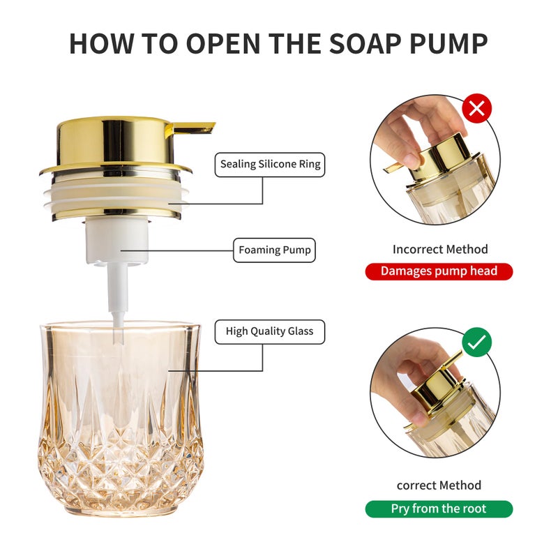 Enra Gold Foaming Soap Dispenser  Bathroom Hand Foam Soap Dispensers Glass Refillable Dish Soap Dispenser Modern Home Soap Dispenser For Bathroom Kitchen (Gold Foam Type/1Pcak) - Image 4