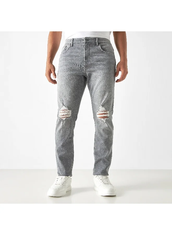 STARTER Starter Ripped Detail Carrot Fit Jeans with Pockets