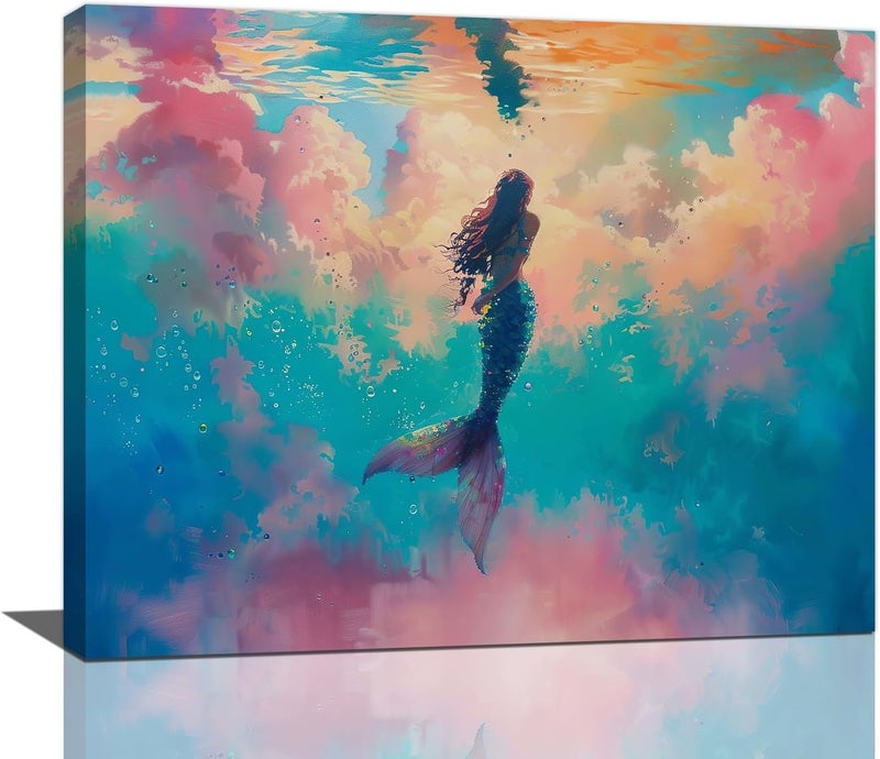 Fuzawet Mermaid Canvas Wall Art - Ocean Decor - Image 1