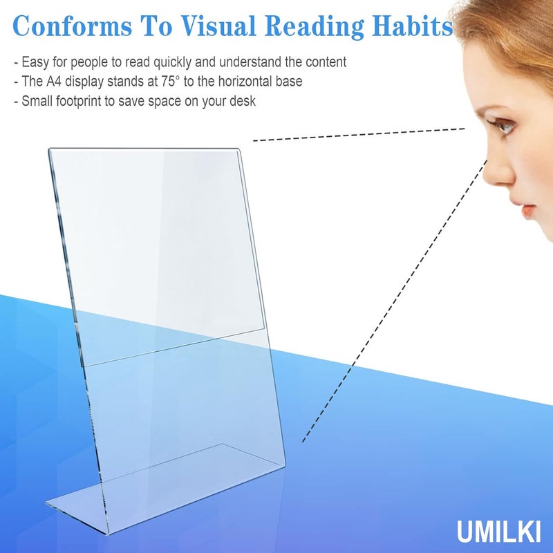 UMILKI Set of 5 A4 L-Shaped Table Display Stands, Transparent Acrylic, A4 Poster Doors, Menu, Office Cards, Photo Frame, Restaurants, Hotel, School, Wedding - Image 5