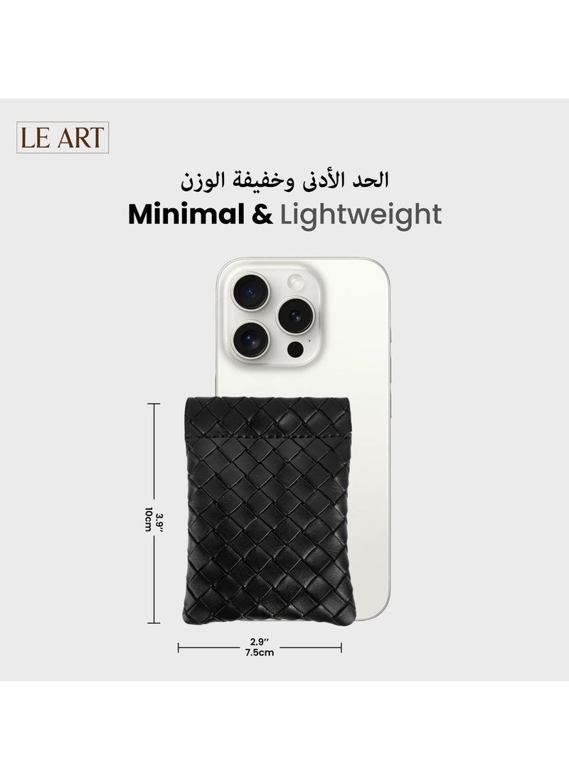 LeArt Leather Squeeze Coin Pouch for Men & Women | Coin Purse | Coin Holder | For Coins, Keys, Earphones, Cards, AirPods, Rosary | Great Gifting Option (Woven Black)  - Image 5