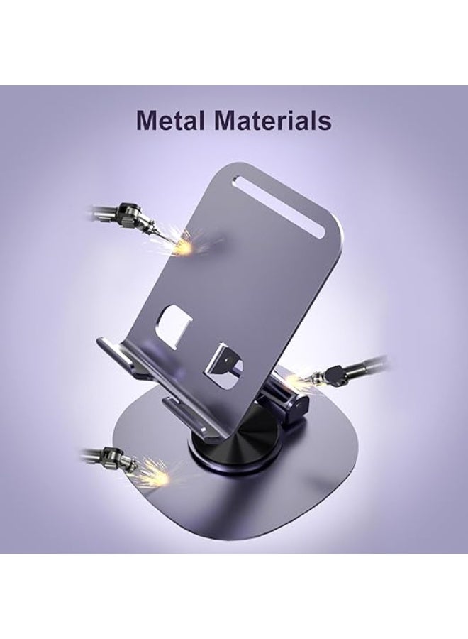 حامل جوال دوار 360 درجة للمكتب – حامل هاتف محمول وجهاز لوحي قابل للطي والنقل للاستخدام في المكتب والمطبخ والمنزل – متوافق مع جميع الهواتف المحمولة والآيفون والآيباد وجهاز نينتندو سويتش – باللون البنفسجي المعدني - Image 2