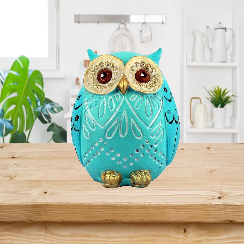 DEQUERA DEQUERA Owl Figurines Tabletop Statues and Figurines for Desktop Book Shelf Decor Standing Still Style Color Sky Blue - Image 1