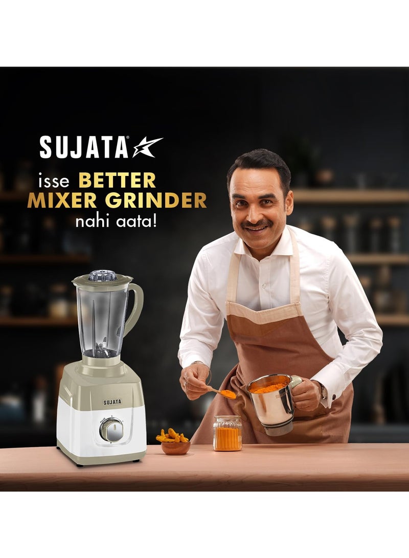 Sujata MG01 Mixer Grinder 1000W with 3 Jars, Double Ball Bearing Motor, Beige & White - Image 2