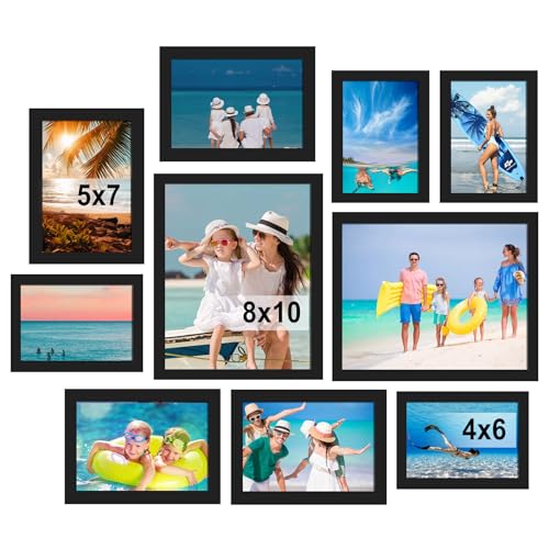 BESCRCL 10 Pack Picture Frames Collage Wall Decor, Gallery Wall Frame Set for Tabletop or Wall Mounting Display, Multi Size with Two 8x10, Four 5x7, and Four 4x6 Photo Frames, Black - Image 1