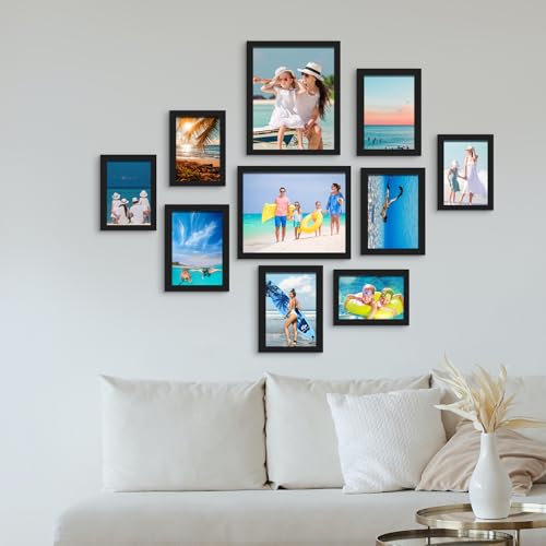 BESCRCL 10 Pack Picture Frames Collage Wall Decor, Gallery Wall Frame Set for Tabletop or Wall Mounting Display, Multi Size with Two 8x10, Four 5x7, and Four 4x6 Photo Frames, Black - Image 2