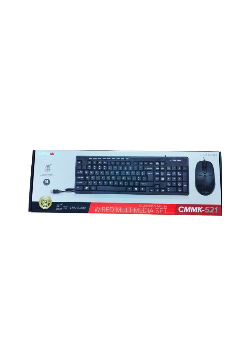 Crown Micro Crown Micro Wired Multimedia Set - Office English/Arabic Keyboard and Mouse Bundle | CMMK-521  - Image 1
