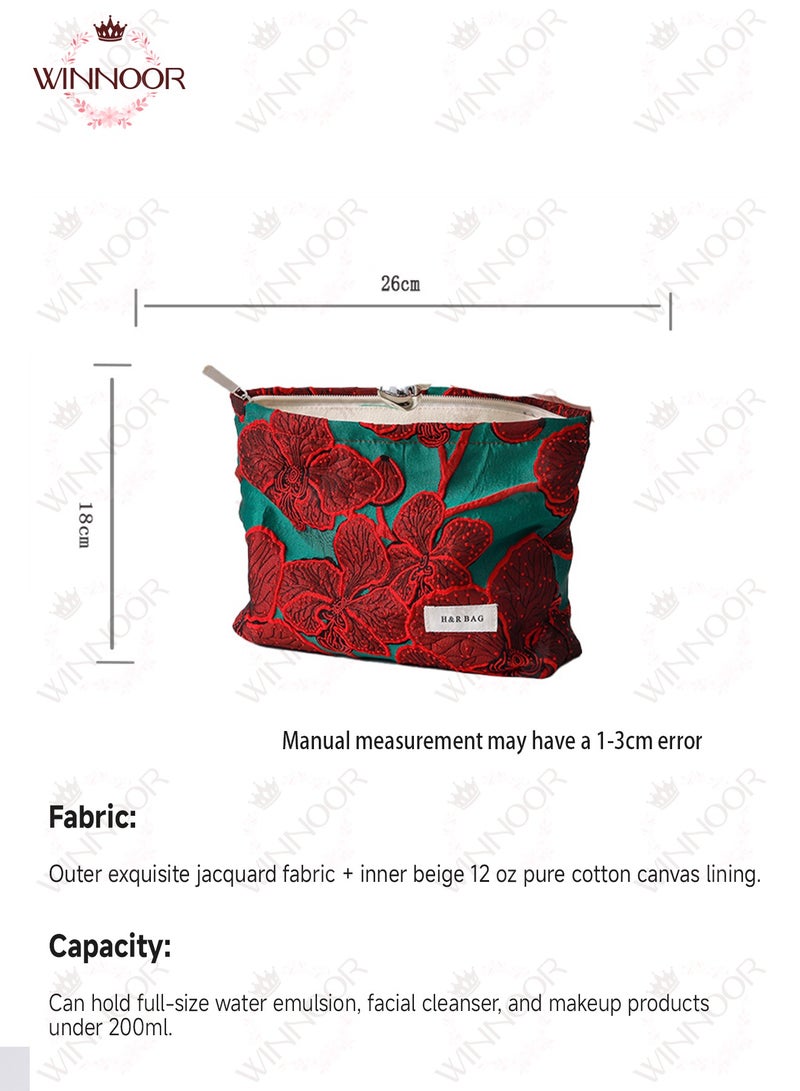 WINNOOR Elegant Jacquard Floral Cosmetic Pouch, Makeup Bag, Makeup Organizer for Women, Chic Design, 26*18cm - Image 5