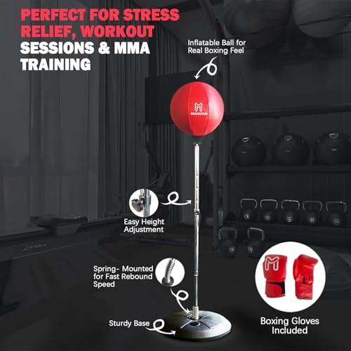 MAHIPAR Punching Bag with Stand for Adults & Teens - Heavy Punching Bag, Boxing Bag & Boxing Equipment Set with Reflex Bag, Speed Bag & Gloves - Adjustable Height for MMA, Kickboxing & Cardio Training - Image 4