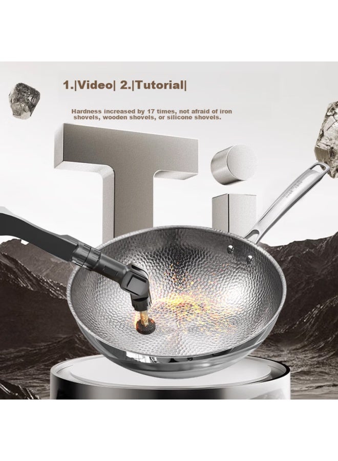 Olofe Handmade Pure Titanium 0 Coating Quick-heating Wok, 7th Generation Pure Titanium Old Guandong Hammered Mirror Finish Non-coated Stir-fry Pan, 32cm - Image 3