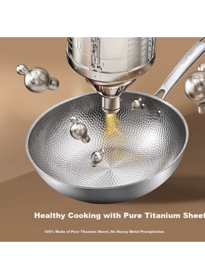 Olofe Handmade Pure Titanium 0 Coating Quick-heating Wok, 7th Generation Pure Titanium Old Guandong Hammered Mirror Finish Non-coated Stir-fry Pan, 32cm - Image 2