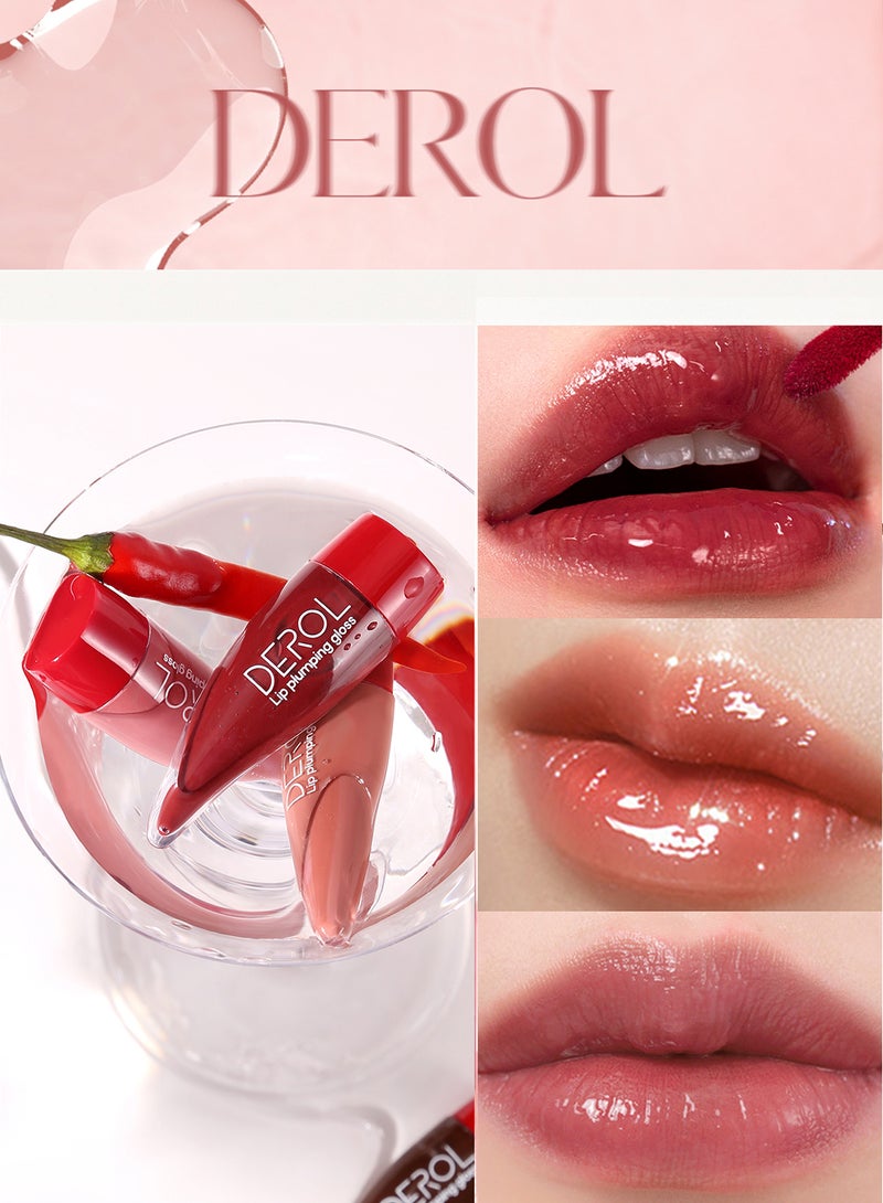ديرول ملمع شفاه ممتلئ، أحمر شفاه سائل مرطب، ملمع شفاه يدوم طويلًا بتغطية كاملة، قاعدة شفاه شفافة لامعة بلون الفلفل الحار - Image 5