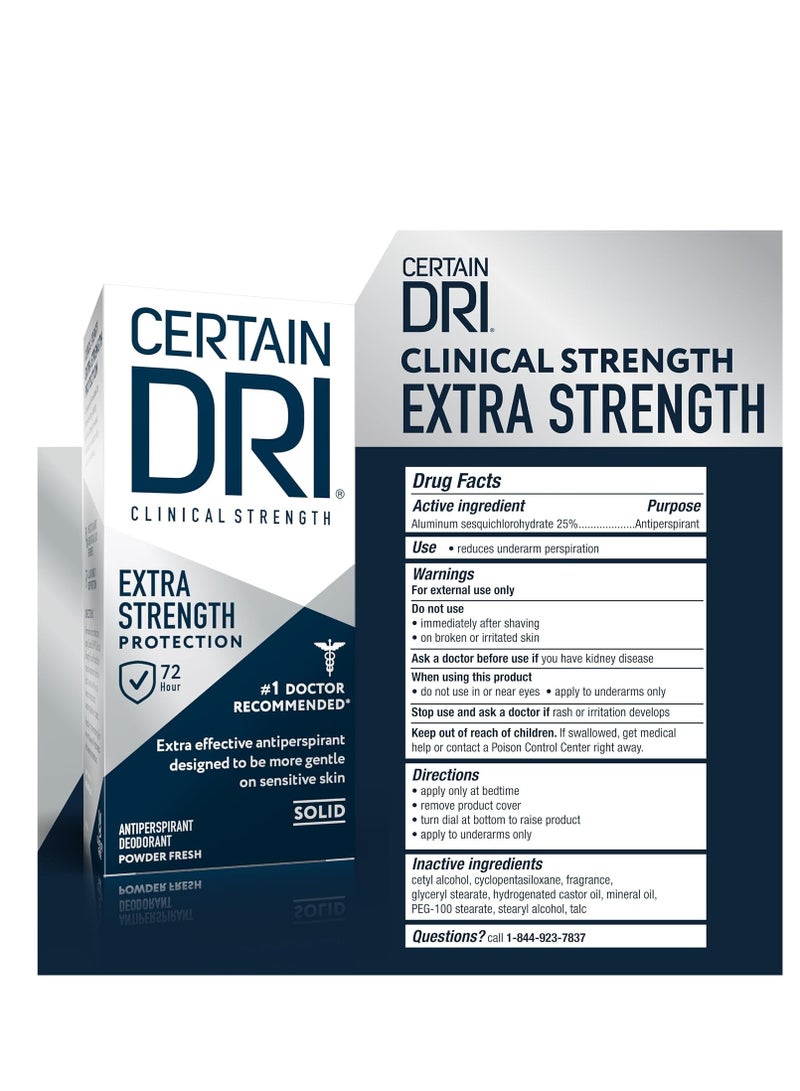 CERTAIN DRI Certain Dri Extra Strength Clinical Antiperspirant Solid Deodorant, Hyperhidrosis Treatment for Men & Women, Long-Lasting 72hr Protection, Effective Sweat Control, Powder Fresh Scent, 1.7oz, 3 Pack  - Image 5