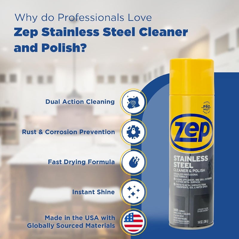 Zep Stainless Steel Cleaner and Polish 14 ounces - ZUSSTL14 - Protects Metal Surfaces from Fingerprints, Soil and Waterspots Wide use compliant quality - Image 1