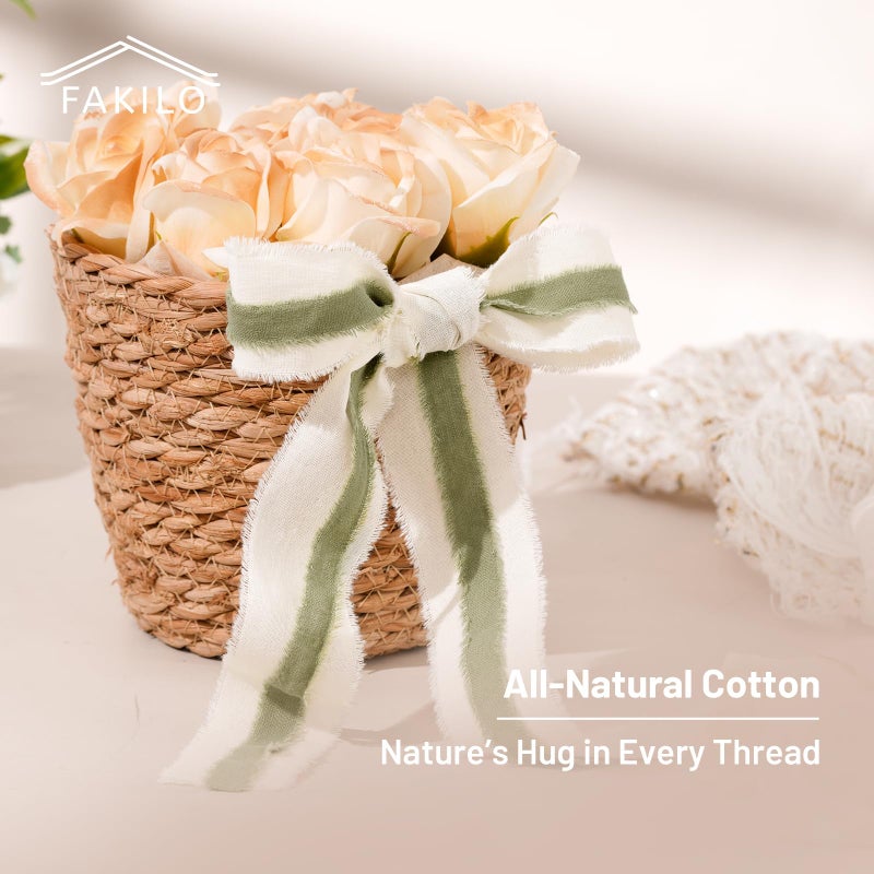 FAKILO Natural Rustic Cotton Ribbon with Frayed Edge, Sage Green 100% Cotton Ribbon 5/8" x 24yds for Vintage Wedding Bouquets,Invitations,Baby Shower,Gift Wrapping,DIY Crafts,Home Decor - Image 5