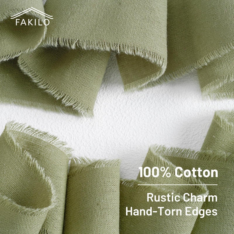 FAKILO Natural Rustic Cotton Ribbon with Frayed Edge, Sage Green 100% Cotton Ribbon 5/8" x 24yds for Vintage Wedding Bouquets,Invitations,Baby Shower,Gift Wrapping,DIY Crafts,Home Decor - Image 3