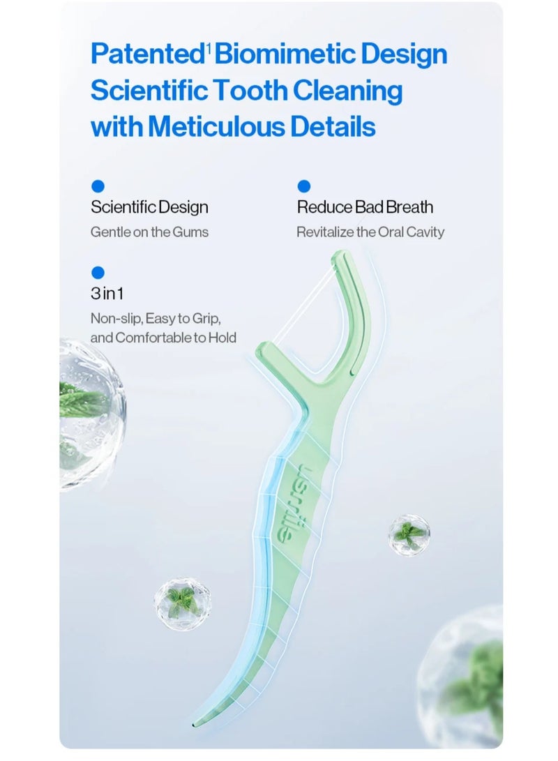 usmile Twin-line Freshening Anti-caries Dental Floss Toothpicks Teeth Stick Tooth Cleaning Interdental Oral Care (Freshening-100 Count) - Image 2