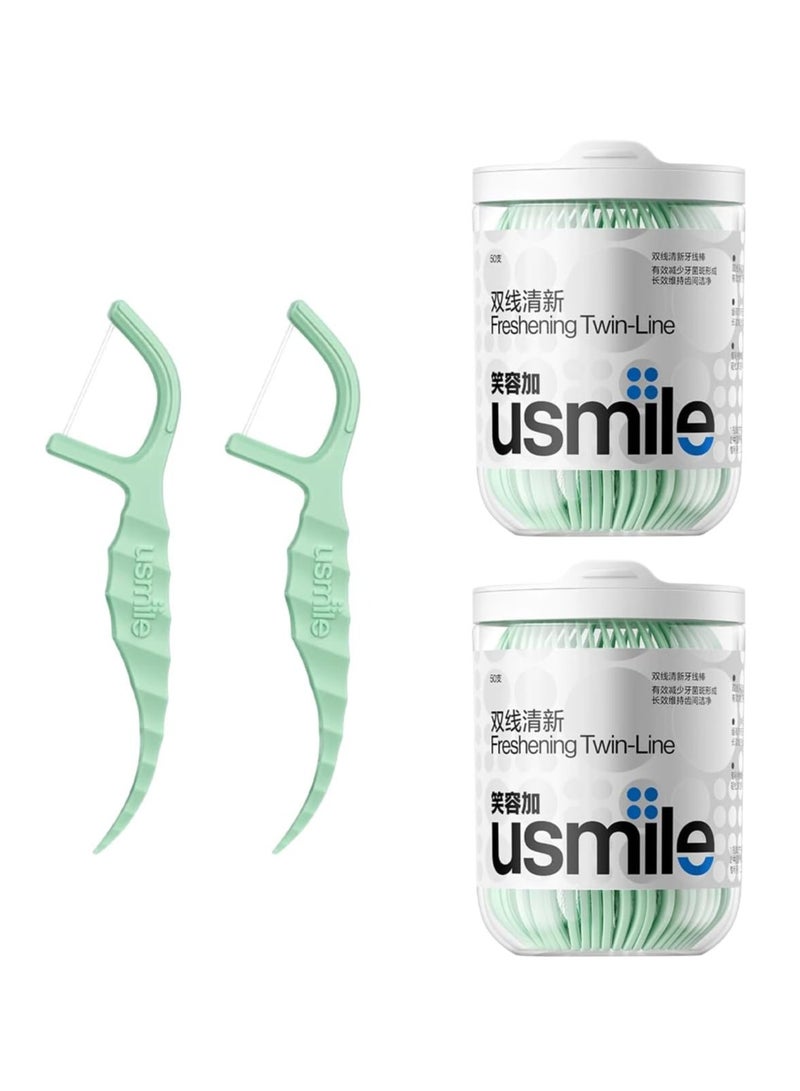 usmile Twin-line Freshening Anti-caries Dental Floss Toothpicks Teeth Stick Tooth Cleaning Interdental Oral Care (Freshening-100 Count) - Image 1