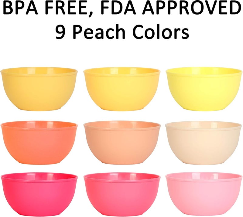 Youngever 9 Pack 10 Ounce Plastic Bowls Kids Plastic Bowls Set of 9 9 Peach Colors - Image 3