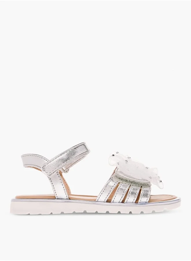 JUNIORS Girls Embellished Bow Applique Sandals With Hook And Loop Closure
