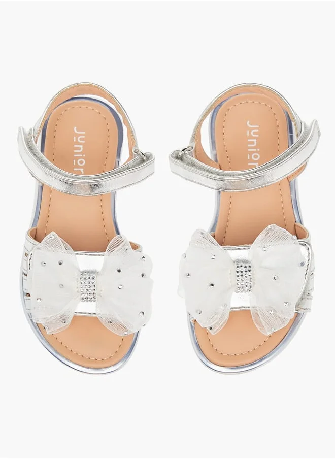 JUNIORS Girls Embellished Bow Applique Sandals With Hook And Loop Closure