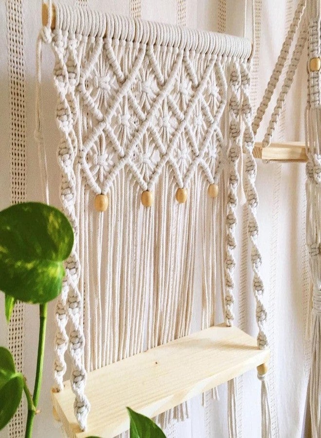 Urooz Macramé Wooden Wall Hanging Shelf |1001| Modern Chic Woven Macrame Tapestries, Wall Art Home Decor for Apartment, Dorm, Bedroom, Living Room, Nursery, Party Decorations cm 30x15X50 - Image 2