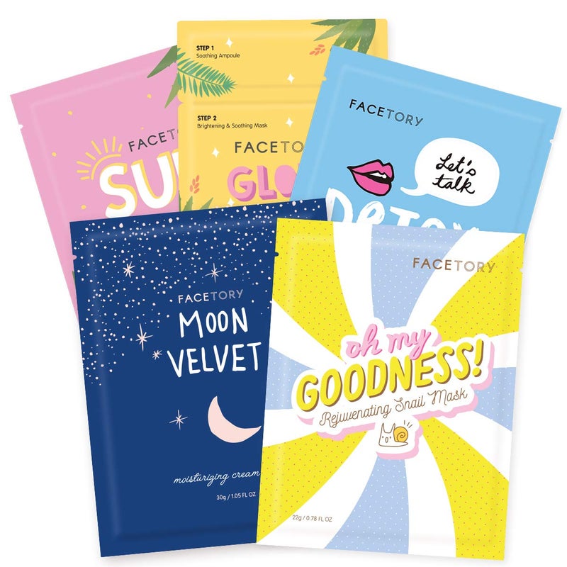 FACETORY K Beauty Face Mask Skin Care - CLASSIC 5 COLLECTION Sheet Mask Set | Natural Premium Korean Face Mask For All Skin Types - No Sulfates No Parabens (5 pc) - Image 1
