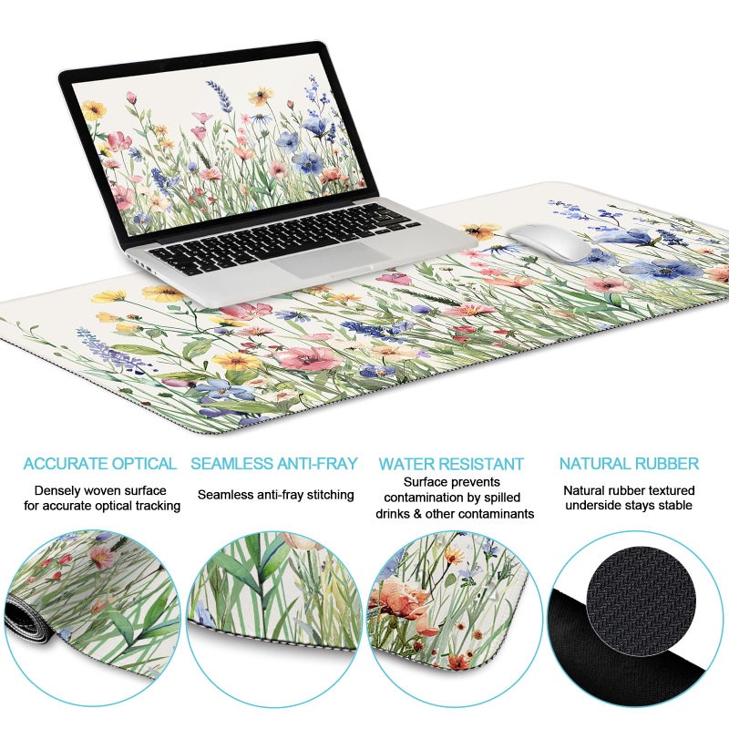 LIMKRIAN Flower Mouse Pad Set Large Desk Matt for Desktop, Ergonomic Mouse Pad with Wrist Rest, Gaming Wrist Support Keyboard Mat Cup Coaster Set Cute Office Desk Decor Accessories - Image 3
