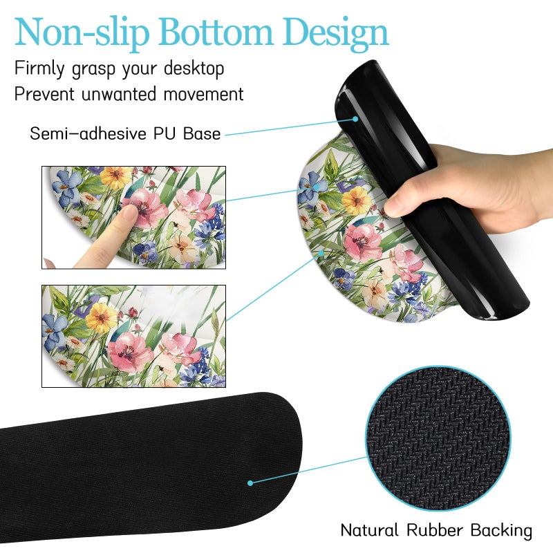 LIMKRIAN Flower Mouse Pad Set Large Desk Matt for Desktop, Ergonomic Mouse Pad with Wrist Rest, Gaming Wrist Support Keyboard Mat Cup Coaster Set Cute Office Desk Decor Accessories - Image 5