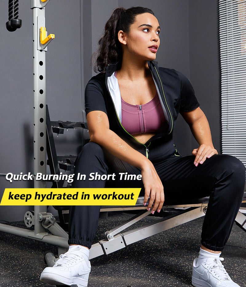 Junlan Sauna Suit for Women Sweat Jumpsuit Stand Collar Heat Trapping Shirt for Women Workout Sports(Black,Large) - Image 4