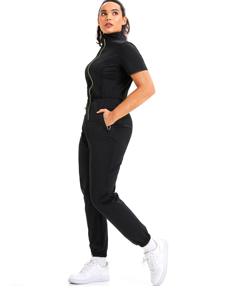 Junlan Sauna Suit for Women Sweat Jumpsuit Stand Collar Heat Trapping Shirt for Women Workout Sports(Black,Large) - Image 5
