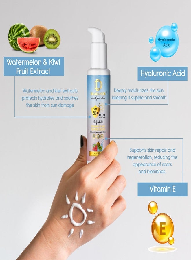 DEMEANOR Watermelon & Kiwi Sunscreen for Face & Body - SPF 50+ & PA+++ Cooling Hydration with Broad Spectrum Protection - 100ml (Pack of 2) - Image 4