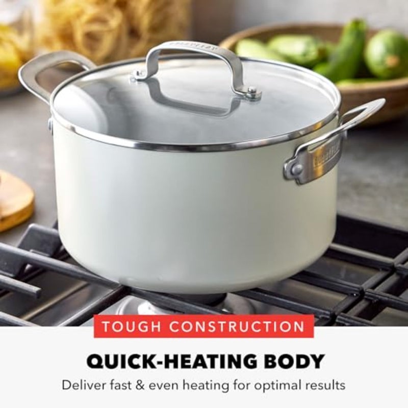 6QT Stockpot with Glass Lid for Pasta and Soups, Diamond Ceramic Nonstick PFAS-Free Coating, Induction-Suitable, Oven and Dishwasher Safe, Quick-Heating, Cream Color - Image 3