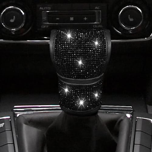 PACLVIO Bling Auto Gear Shift Knob Cover, Car Knob Gear Stick Protector, Auto Shift Gear Cover with Crystal Glitter Bling Rhinestones, Universal Vehicle Decoration Accessories for Women (Black) - Image 1