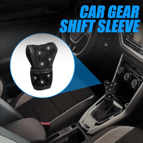 PACLVIO Bling Auto Gear Shift Knob Cover, Car Knob Gear Stick Protector, Auto Shift Gear Cover with Crystal Glitter Bling Rhinestones, Universal Vehicle Decoration Accessories for Women (Black) - Image 3